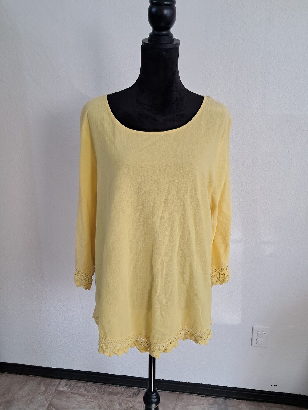 Soft Surroundings 3X Peasant Gauze Blouse Crochet Scallop Trim 100% Cotton Boho